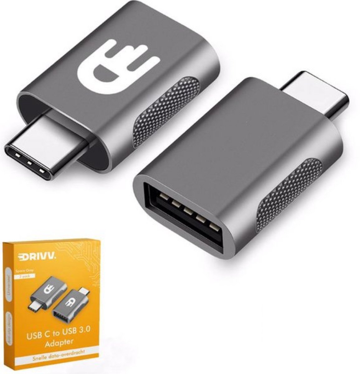 Drivv. USB C naar USB A Adapter – 2 stuks - Space Grey - Thunderbolt 3 - USB 3.0 - 5Gbps