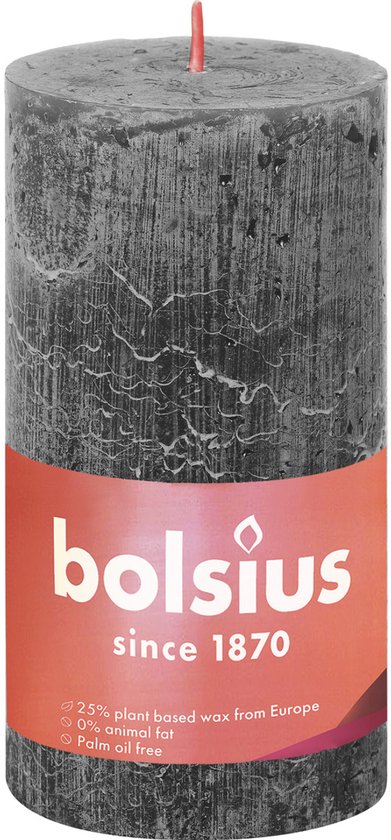 Bolsius STEMKAAR GREN STORMY Ø68 mm - Hauteur 13 cm - Gris foncé - 60 heures de brûlure