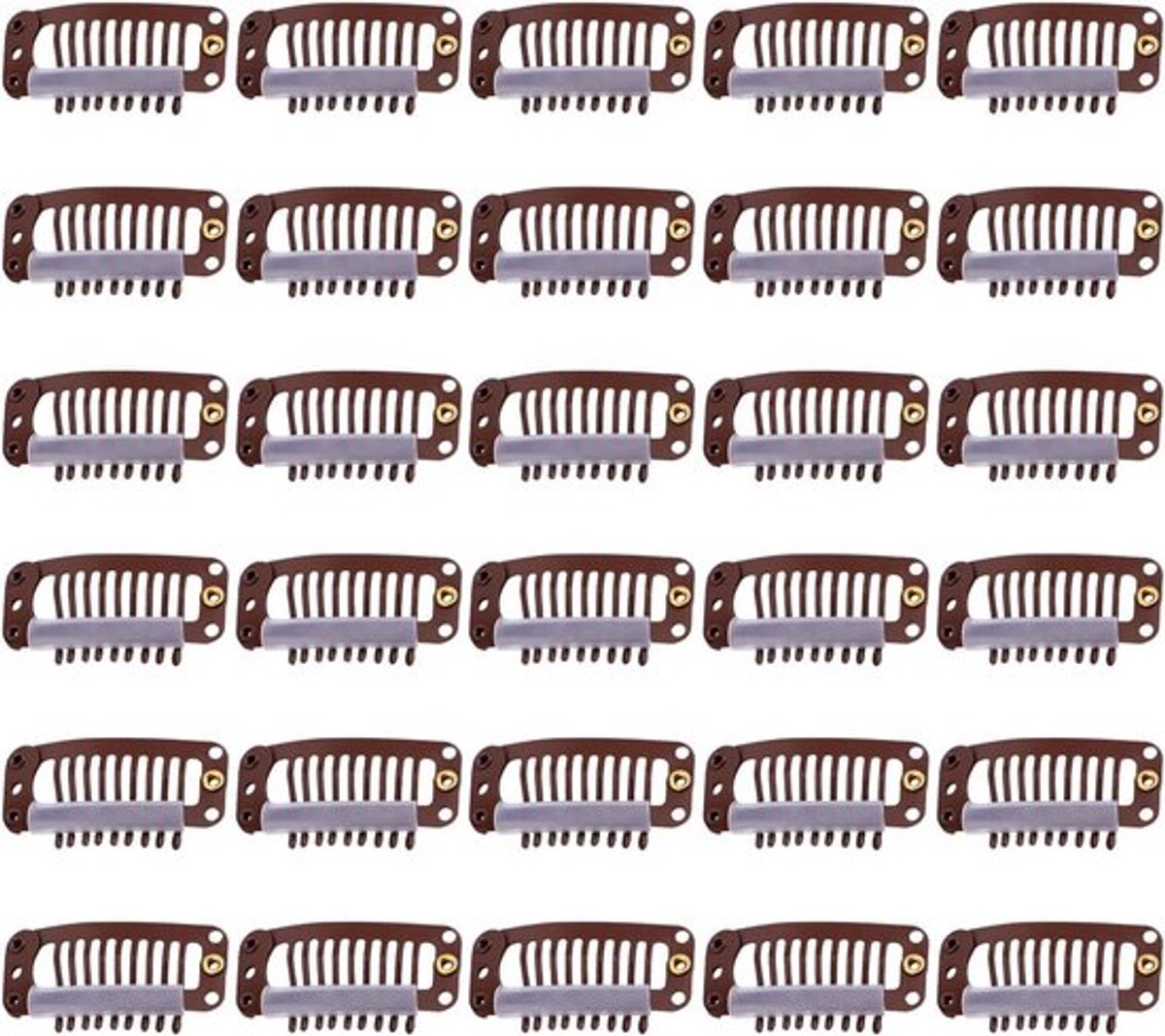 30st Pruik Clips 32cm Haarverlenging Clips - Stevige Bevestiging - Bruin .