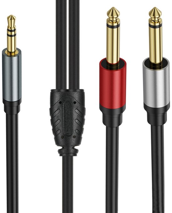 3.5mm Jack AUX TRS naar 2X 6.35mm TS Splitter Audio Kabel - Goud verguld - Stereo naar Dual Mono Adapter - 30 CM - zwart