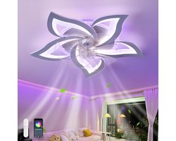 Chandelix - Plafond Ventilator Lamp - 55 CM - Smart Lamp - 6 Standen - Dimbaar - RGB - Wit - Kroonluchter Ventilator - 12 Kleuren - Chandelier Fan - Woonkamer Lamp - Ventilator Lampen - Eetkamer lamp - Slaapkamer lamp