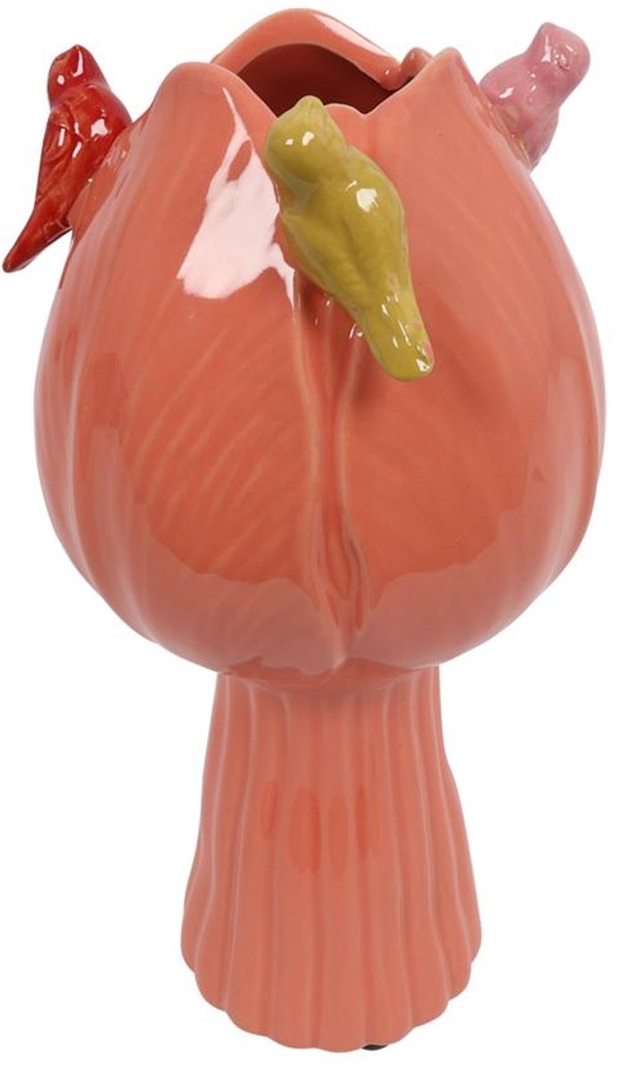 Countryfield Vaas Tulip but w/bird aardew L11B11H22CM d.roze