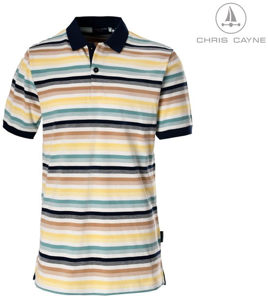 Polo homme Chris Cayne - taille XL - couleur écru/vert/jaune - motif rayé - manches courtes - piqué - nieuw