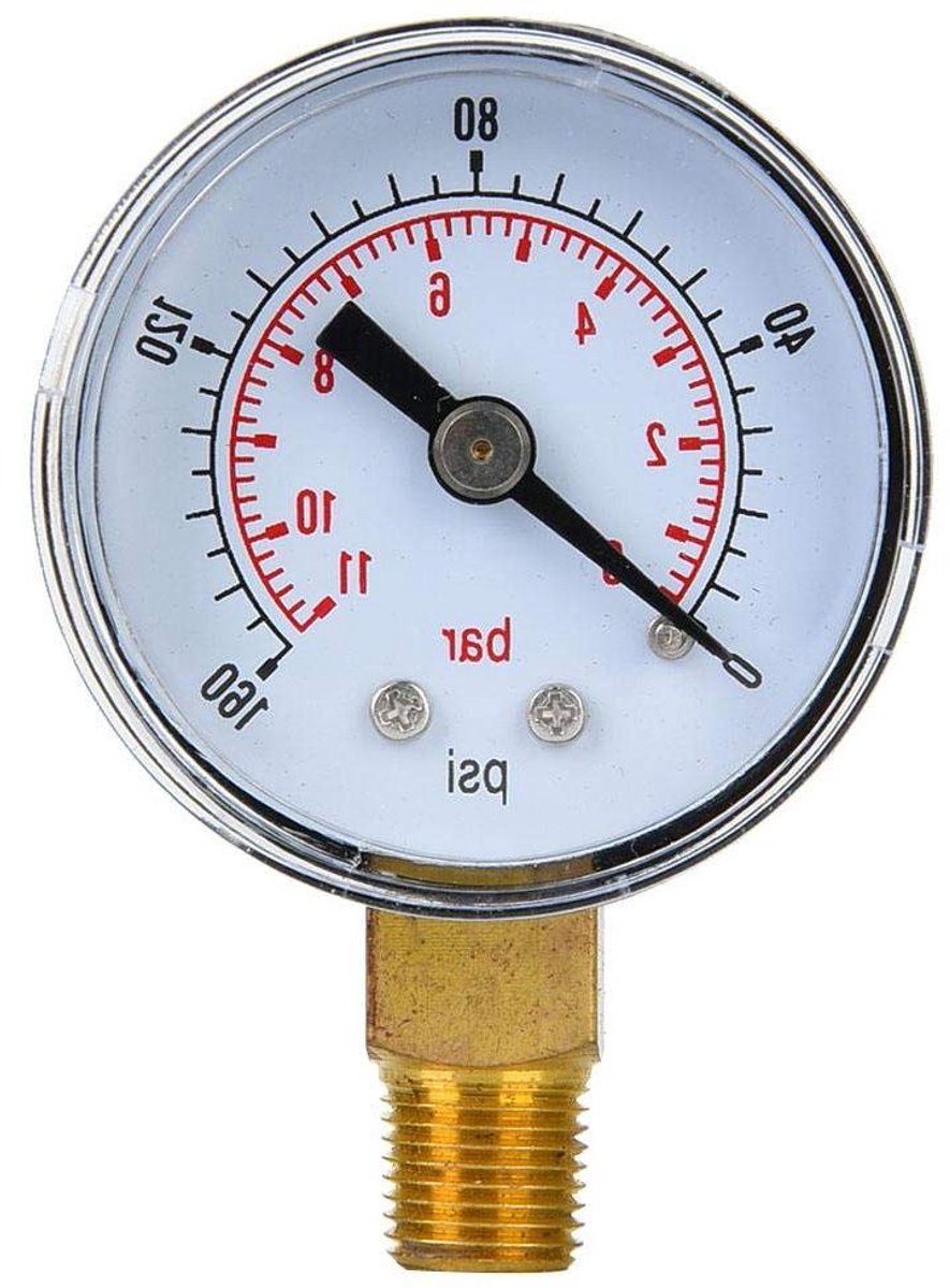 Mechanische Drukmeter 1/8 Inch BSPT Drukmeter voor Lucht, Olie en Water (0-160 PSI 0-11 Bar)