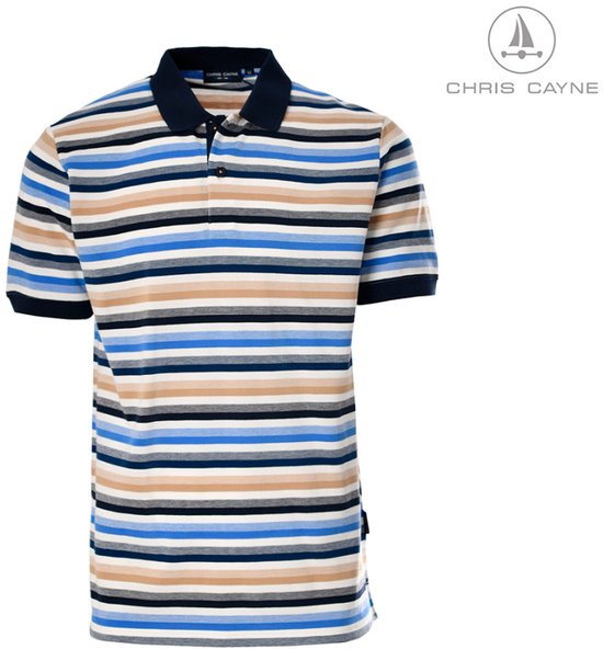 Polo homme Chris Cayne - taille XL - blanc cassé/bleu/sable - motif rayé - manches courtes - piqué - Katoen - nieuw