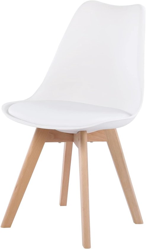 Chaise de salle à manger scandinave avec pieds en hêtre massif, certifiée SGS, chaise rembourrée, chaises de chambre et de cuisine, blanche