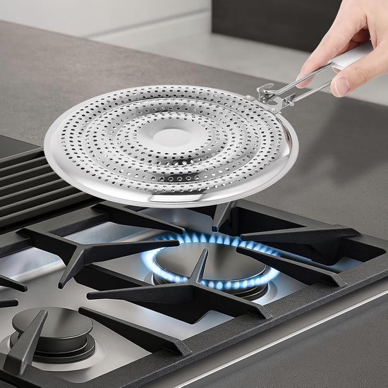 Hitteverspreider Roestvrijstalen inductie-adapterplaat Anti-verbranding inductieplaat met handvat voor gasfornuis Keukengerei(22cm