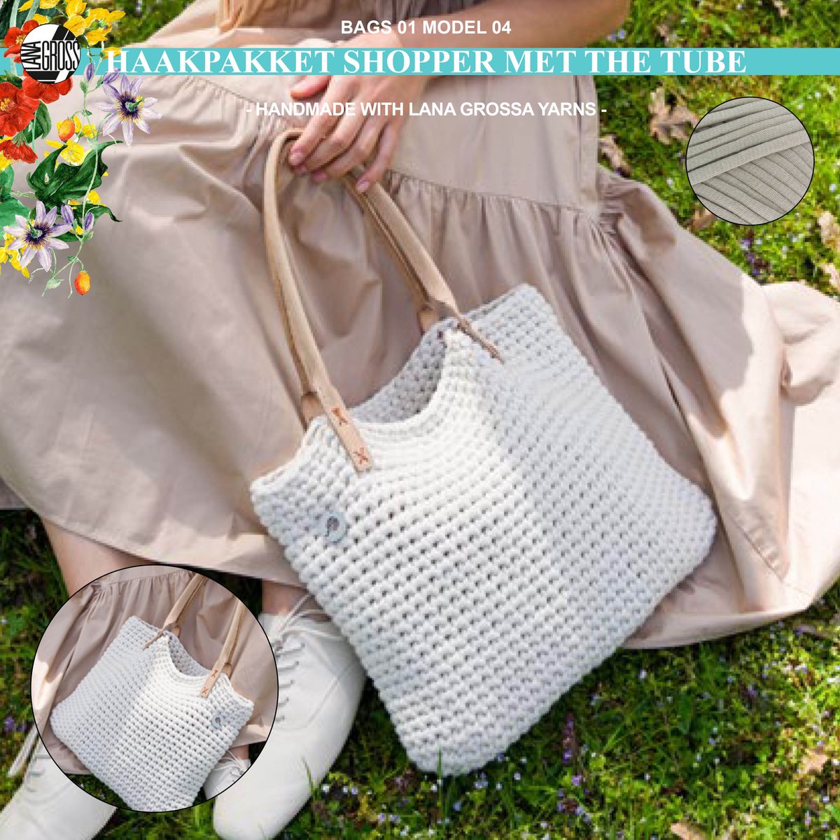 Haakpakket tas met The Tube garen model 4 van Lana Grossa Bags 01 - greige