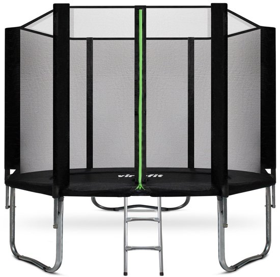 VirtuFit Trampoline met Veiligheidsnet - Zwart - 251 cm - Met Dubbelzijdige Rits - Met Trapje - Water- en UV-bestendig - Kinder Trampoline - Trampoline Rond met Net - Trampolines & Accessoires