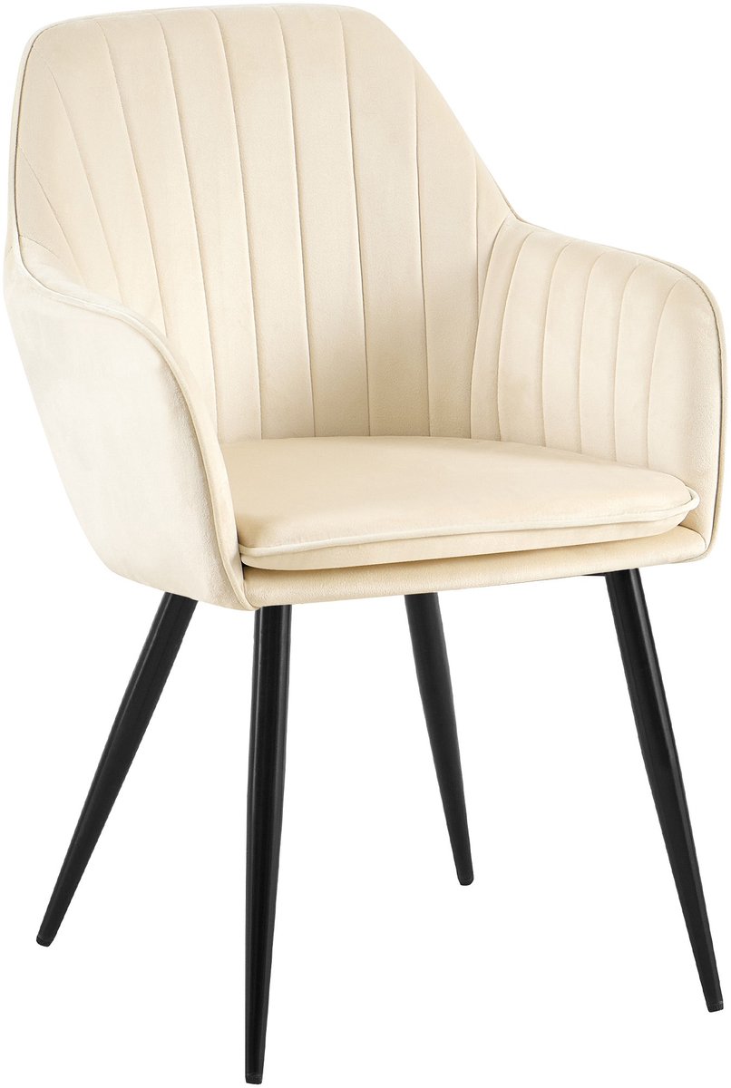 CLP Cheryl Eetkamerstoel - met armleuning - met metalen poten - velvet - fluweel - zwart/creme