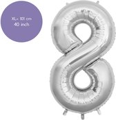 Fienosa Cijfer Ballonnen - Nummer 8 - Zilver Kleur - 101 cm - XL Groot - Helium Ballon - Verjaardag Ballon - Verjaardag versiering - Leeftijd verjaardag - Verjaardagsballon - Verjaardag