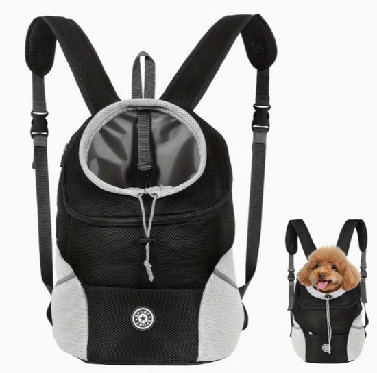 Sac à dos pour animaux Dutchers® – Grand (Zwart) – Pour Chiens et Chats de petite, moyenne et grande taille – Sac de transport réglable et respirant en nylon avec ceinture de sécurité et filet – Idéal pour les aventures en Plein air