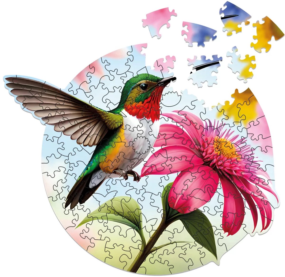 Milliwood - CB813 Houten Puzzel XS kolibrie | 3D Puzzels bouwpakket | Hobby Speelgoed voor kinderen & volwassenen | Wanddecoratie Woonkamer | 100 stukjes 24x20cm | In luxe geschenkdoos | liefdes cadeau