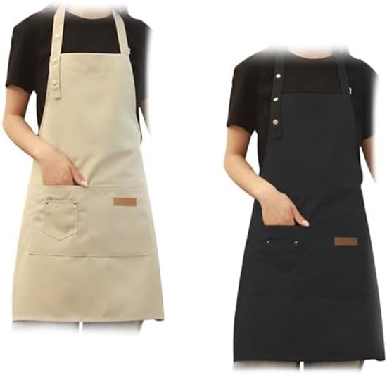 2 Pack Keukenschorten Voor Mannen Vrouwen Koken Schort Met Zakken Bakken Schilderen Huishoudelijk Werk Zwart 2319628167