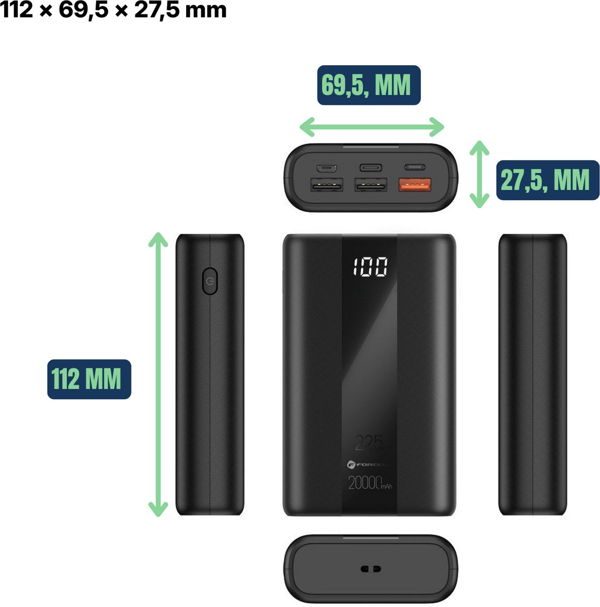 Forcell Powerbank 20000 mAh Snel Opladen Lichtgewicht - afbeelding 2