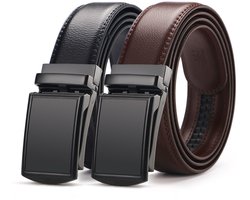 2 Stuks - Heren Riem - Split-Lederen Heren Riemen Automatische Gesp - Leren Riem - Verstelbaar - Cadeau Mannen -Inkortbaar - Cadeau Man - Koe Leer - Zonder Gaatjes - Zwart&bruin - 120cm