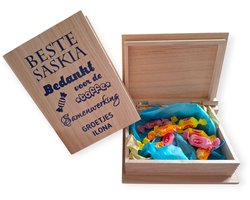 Boek afscheid collega cadeau idee BEDANKT boek tofste met toffees samenwerking bedankje blauw vertrek kantoor werk