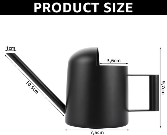 Arrosoir SNQ pour plantes d'intérieur - 300 ml - Mini arrosoir en acier inoxydable - Bec long - Petit arrosoir pour Plantes en pot - Irrigation - Plantes vertes (Zwart)
