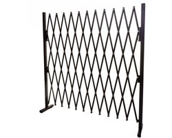 MCW-B34, hondenhek, schaarhek, Veiligheidshek, uitschuifbaar, dierenbeschermingsrooster, bruin aluminium ~ hoogte 153cm, breedte 36-300cm
