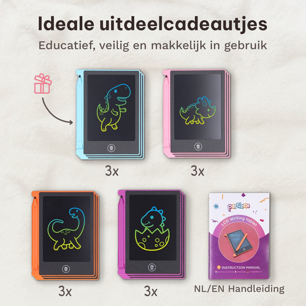 Partizzle 12x Magnetisch Tekenbord voor Kinderen - Mini Krijtbord / LCD Tekentablet met Scherm - Creatief Tekenen - Uitdeelcadeautjes Educatief Teken Speelgoed Bord - Kleine Uitdeelcadeaus - Grabbelton Traktatie Cadeautjes - 11 cm / 4 Kleuren — afbeelding 9