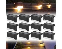 Solar Buitenverlichting - Waterdichte Tuinlampen - Voor Pad Terras Trap Balkon - Zonnestaplichten - Woondecoratie - Warm Wit/Wit - Zwart - 12 stuks