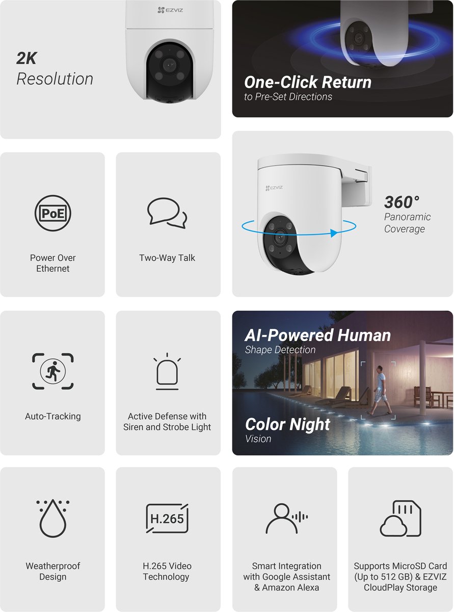 Ezviz H8C Beveiligingscamera 2K 360° Kleur Nachtzicht - afbeelding 2