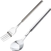 EIF Fourche À Long Manche Barbecue Télescopique Extensible Dîner Dessert Aux Fruits Fourchette À