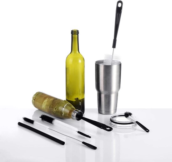 8x Flessenborstel - Flessenrager - Speenborstel - Schoonmaakborstel - Flessenreiniger - Drinkfles Reiniger - Melkfles Borstel - Pijpenborstel - Kras- en BPA vrij - Geschikt voor rietjes, flessen, waterflessen, bierflessen, thermosflessen - Zwart van Merkloos — afbeelding 4