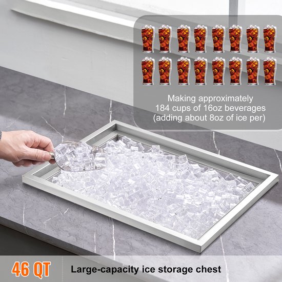 Drop-in Ijskist - 56 x 43 x 30 cm - Roestvrij Staal - 40 Qt Commerciële Koeler met Deksel, Afvoerpijp en Stop - Voor Buitenkeuken van Merkloos — afbeelding 5
