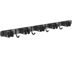 BOTC Bezemhouder - Bezem Ophangsysteem Tuingereedschap - 5 Houders 6 Haken - 304 RVS - Gereedschapshouder - 3M Tape - Zwart