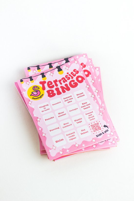 Flamingles Terrasjes Bingo – Spelletje voor Volwassenen – Grappig Kaartspel – Zomeractiviteit – Cadeau voor Vrienden / Vakantie / Borrel