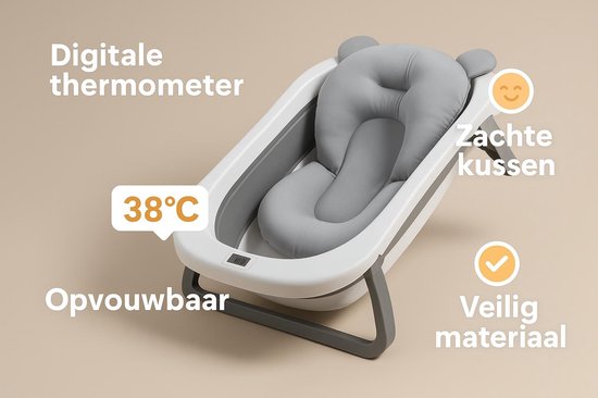 Mogi Products-Opvouwbaar Baby Bad-Digitale Thermometer-Babybad Inclusief Bad Kussen van Mogi Products — afbeelding 2