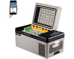 Serolux® - 20 Liter Elektrische Koelbox - App-bediening - 12V, 220/230 Volt Aansluiting - voor Auto en Camping – AC/DC - Coolbox - Divider en Deksel vergrendelstand - LED-verlichting - min 20 graden - Grijs