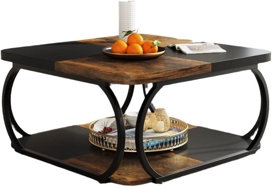 Salontafel Sevilla Bruin Eiken/Mat Zwart 100cm met opbergruimte / Ventura Design - Ventura Design