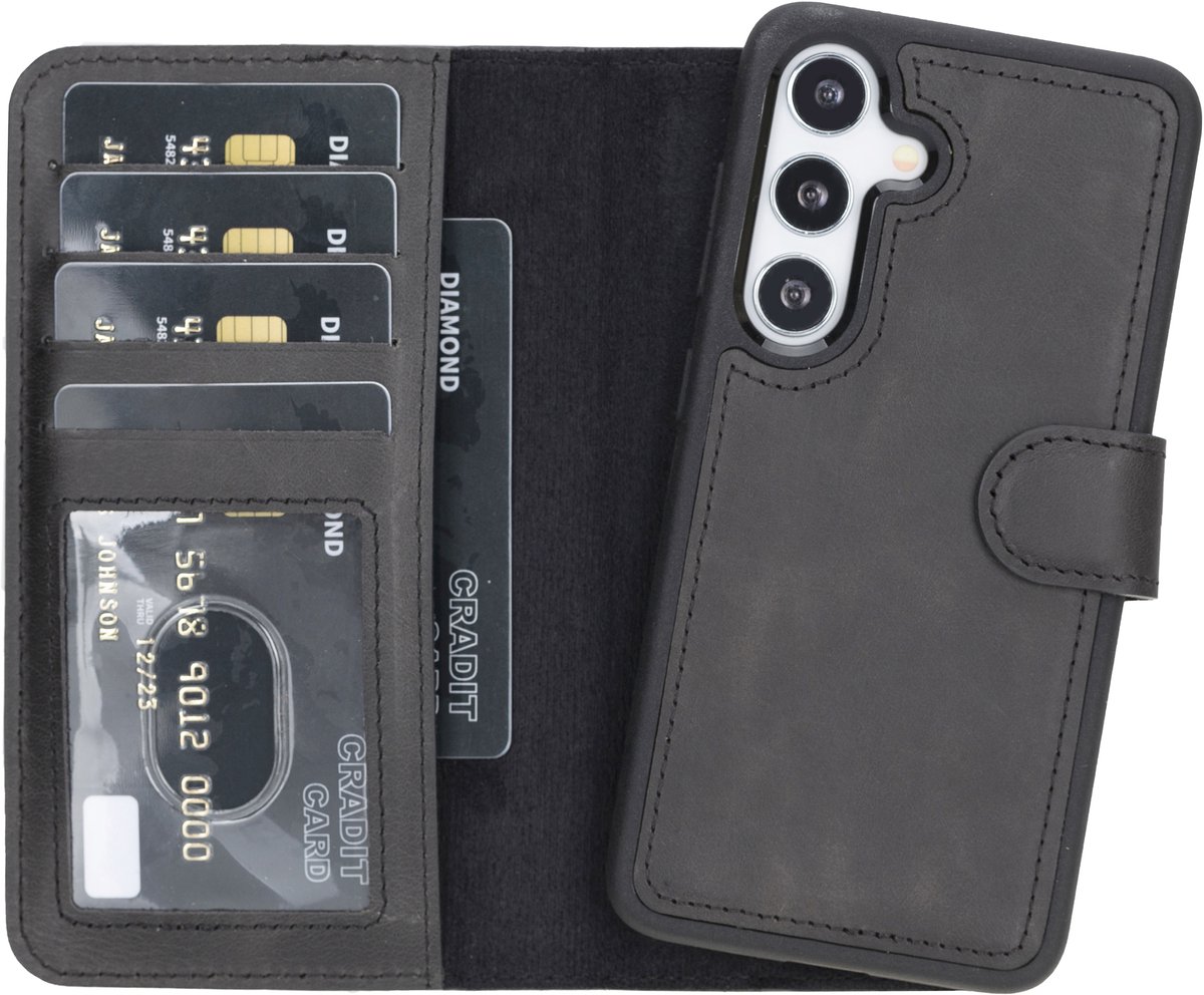Lykke Samsung Galaxy S24 Plus Hoesje- Echt Leren Wallet Case met MagSafe -Pasjeshouder- Uitneembare Backcover –Zwart