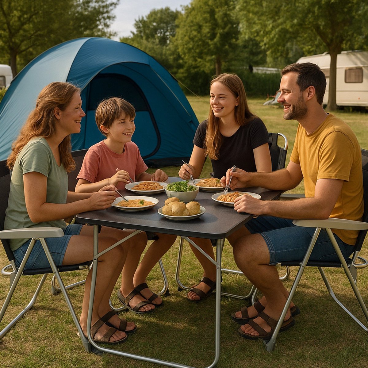 HEM Campingstoel 4 stuks – 5 Standen Verstelbaar – Opvouwbaar – Lichtgewicht Aluminium – Ademend Textileen – Comfortabele Klapstoel voor Camping, Strand en Tuin