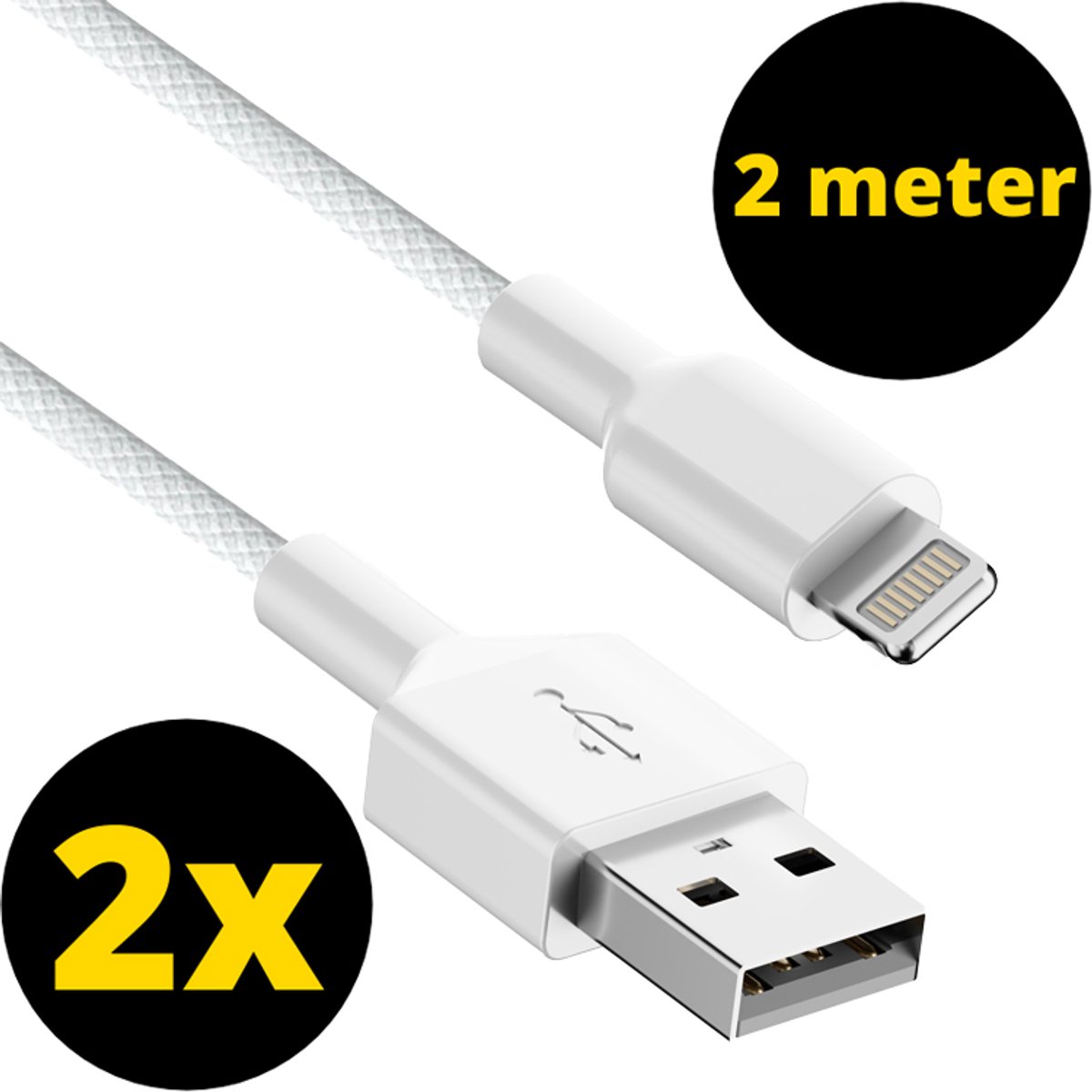 ThunderGold 2x Oplader kabel 2 meter geschikt voor iPhone - Kabel geschikt voor lightning - Oplaadkabel - USB kabel - Lader kabel - Gevlochten