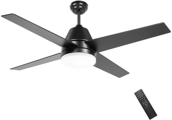 Plafondventilator met verlichting zwart 130 cm – stille, energiezuinige ventilator met lamp voor woon- en slaapkamer