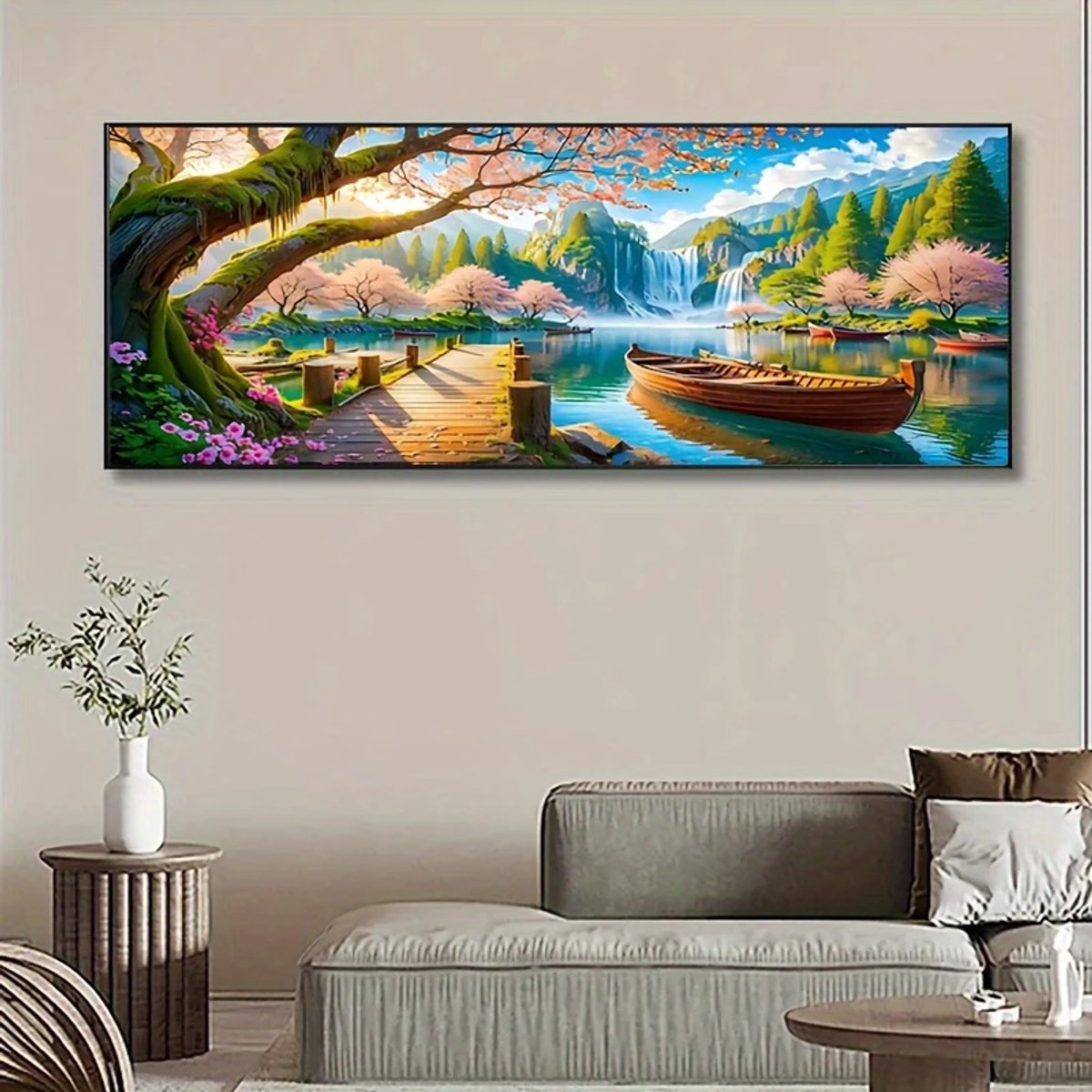 Diamond painting set Landschap met meer en bootje 80 cm x 200 cm