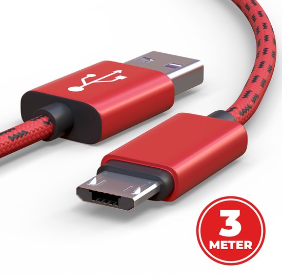 Câble de charge de contrôleur haute vitesse ProFPS pour PS4 et Xbox One - Chargeur de câble Micro USB - Chargeur rapide 5A / Chargeur Fast - 3 mètres 3M - Rouge avec Zwart