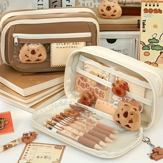 Capybara Pluche Etui - Grote Capaciteit Etui Met 10 Compartimenten Schattige Briefpapier Tas Fo