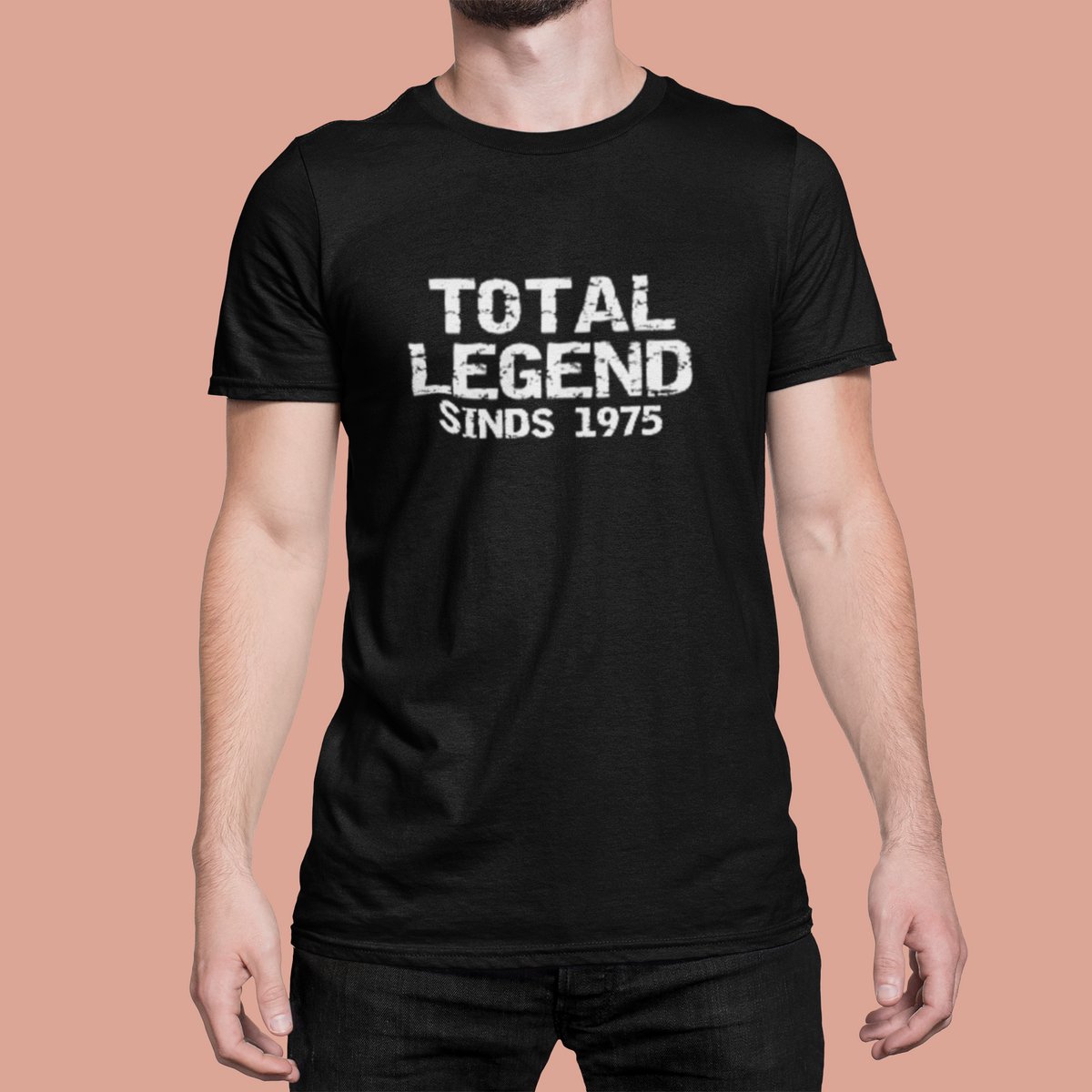 1975 Jaar Zwart T-shirt heren - Maat L - Total Legend - Verjaardag Cadeau Mannen - Limited Edition