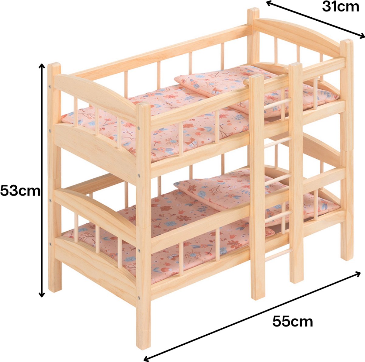 Howa Poppenbed Van Hout grace Met Wielen, Mobiel, Matras, Deken En Stoffen Tas 2170 4027914021705