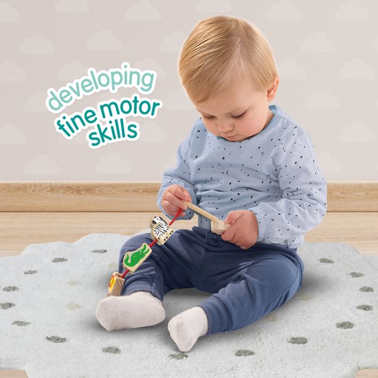 SES - Tiny Talents - Houten dierenkralen rijgen - Montessori - veilig rijgkoord met hout - makkelijk voor de kleine handjes - Speelgoed 1 jaar van SES — afbeelding 2