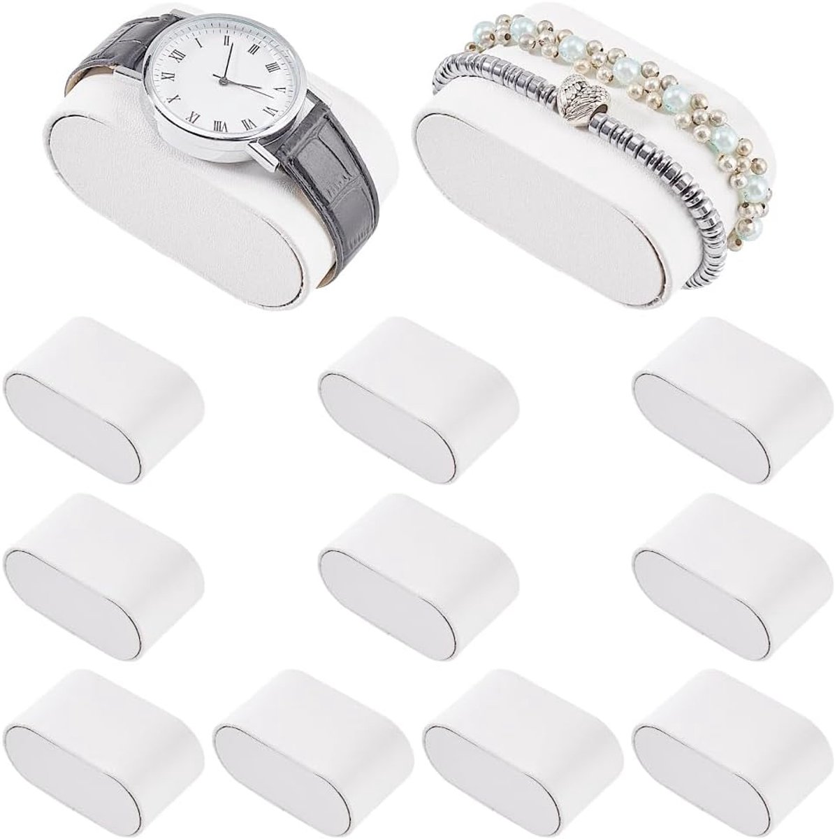 12pcs Witte Bracelet Watch Cushion Inserts - Voor Watch Box Case - PU Leather Bangle Pillows - Voor Verkoop - Kleine Onderneming - Bracelet Jewelry Display Storage Exhibition 7.3x4.3x3.8cm
