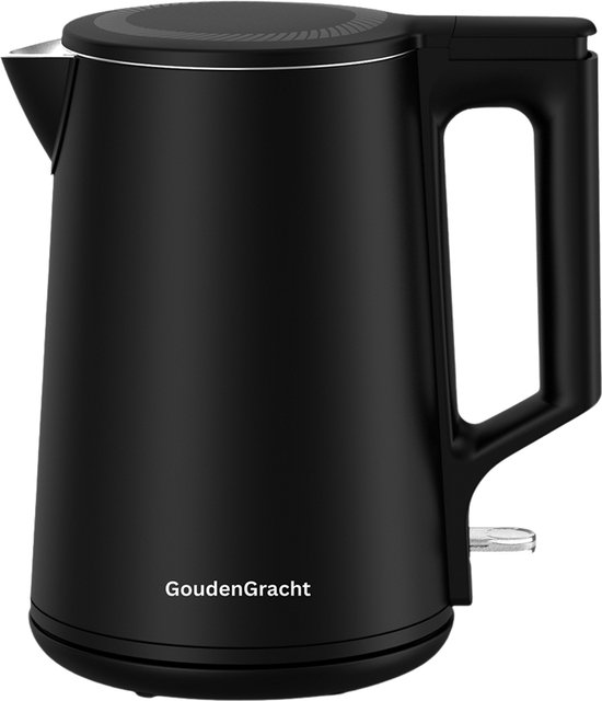 GoudenGracht Waterkoker - 2200 W - 1,7 Liter - Modern Design - Dubbelwandig - Zwart