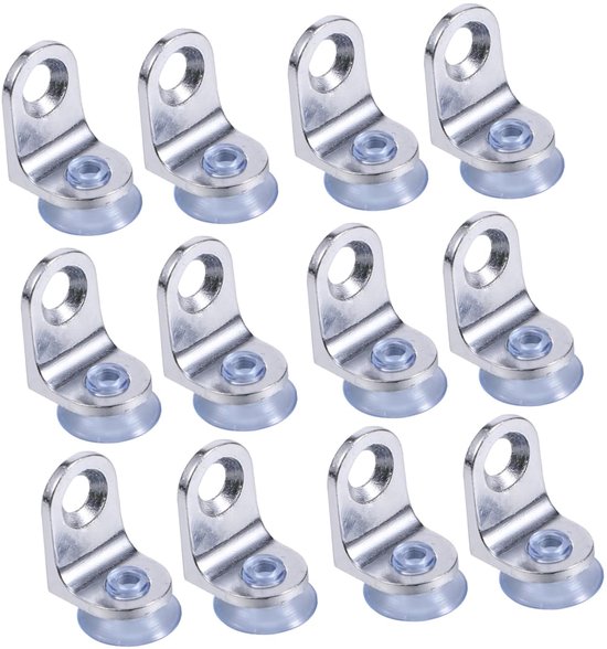 12 pièces - Porte-étagères - Supports d'étagère - Support d'étagère d'armoire - Supports d'étagère - Universel - avec ventouse - argent - Alliage de zinc - 22*16,5*14 mm - pour étagères en bois et en verre - supports d'étagère