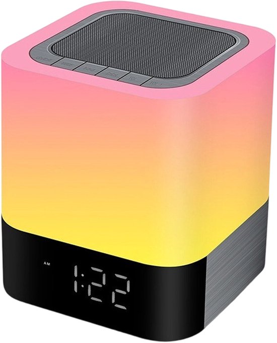 Touch Bedlamp - Bluetooth Speaker met LED Verlichting - Dimbare Nachtlamp - Geschikt voor Slaapkamer en Reizen - Voor Muziekliefhebbers - Wit - Ø10cm - 1 Stuk