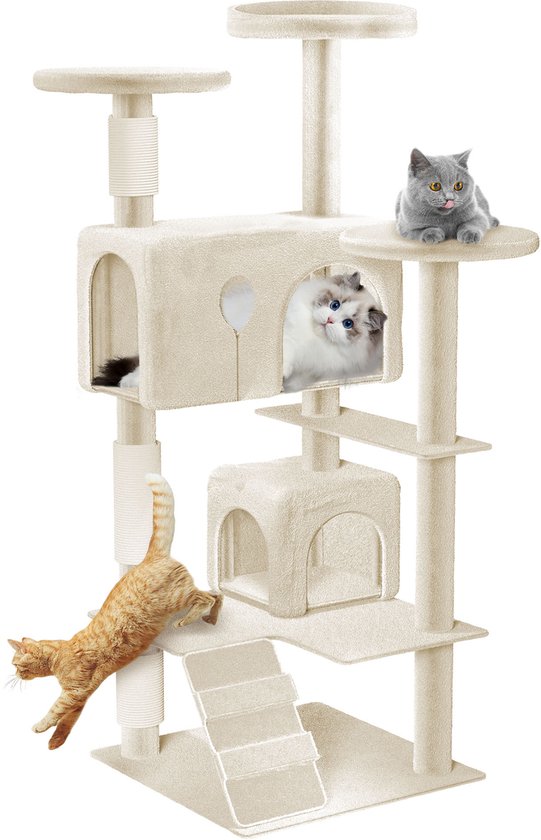 Krabpaal - Kattenhuis - Kattenmand- Krabpaal voor Grote Katten - Type 1254 - 49x49x130cm - Beige