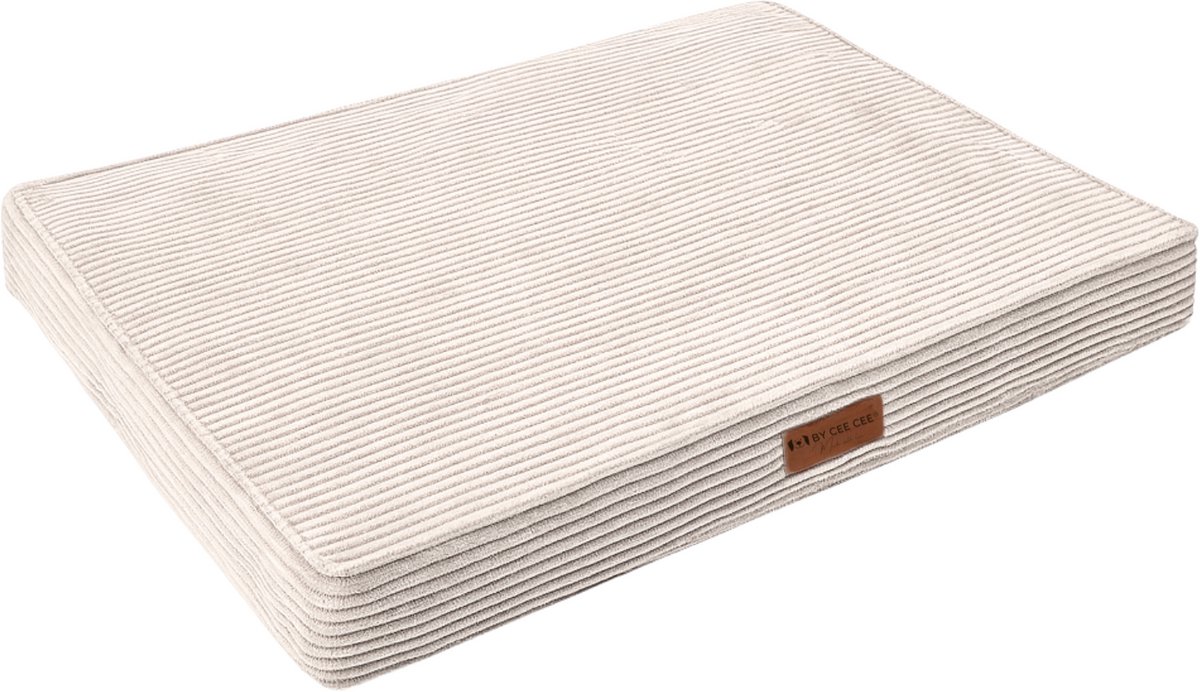 By Cee Cee Orthopedisch Hondenkussen - Hondenmand - Geschikt Als Benchkussen En Hondenbed 100 x 70 CM - Hondenmand met Wasbare Hoes - Ribstof - Off-white Beige - Egg Grid - Lou